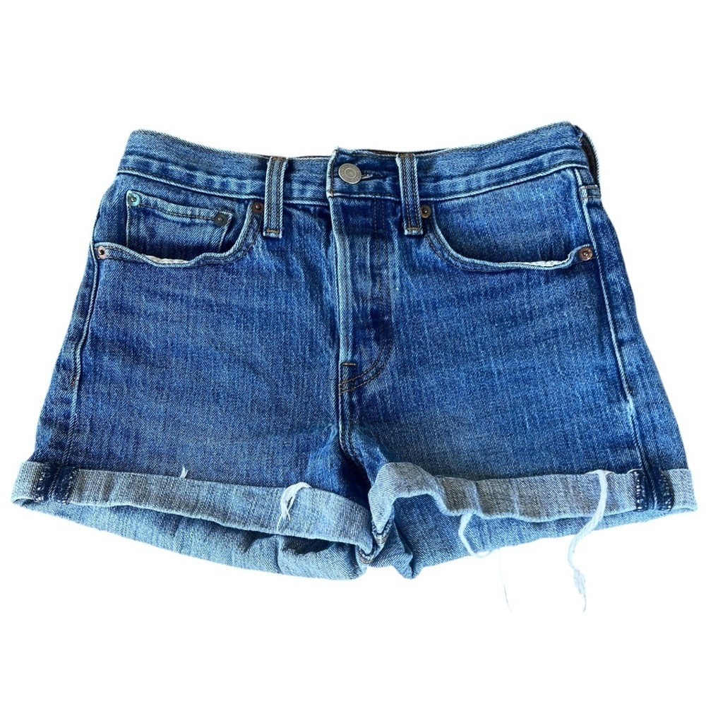Levi’s White Oak Cone Denim Cutoff Shorts High Waist Stretch 2.5” GUC Size 27